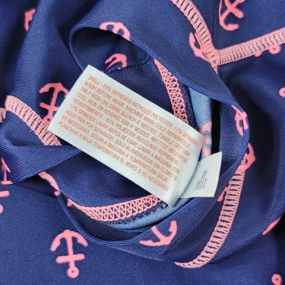 Cat & Jack Girls 3 Piece Swimsuit Blue Pink Size 7 Medium Anchor Dots Rashguard - Picture 8 of 16
